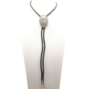 Ivan Vintage Eagle Design Western Bolo Tie with Braided Leather Cord & Silver